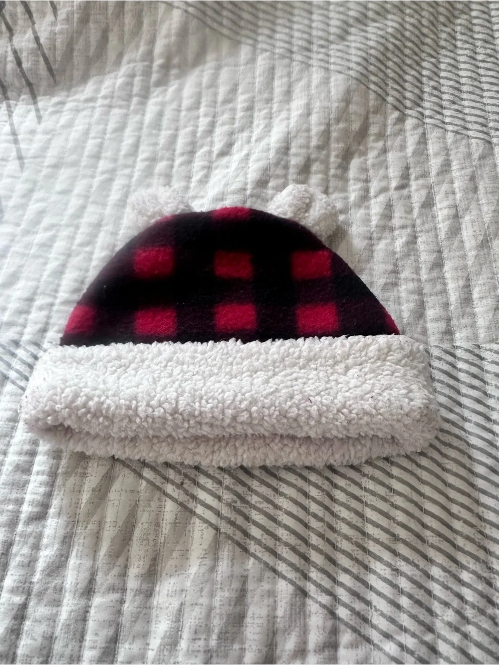 Kids Red and Black Buffalo Plaid Sherpa Hat & Pants Set